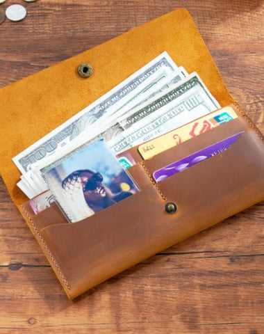 Brown Leather Flap Wallet for Men Long Leather Mens Flap Wallet Vintage Wallet With Flap