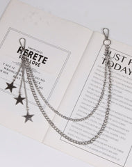 Cute Womens Jeans Chain Silver Double Layers With Stars Charms Wallet Chains For Women