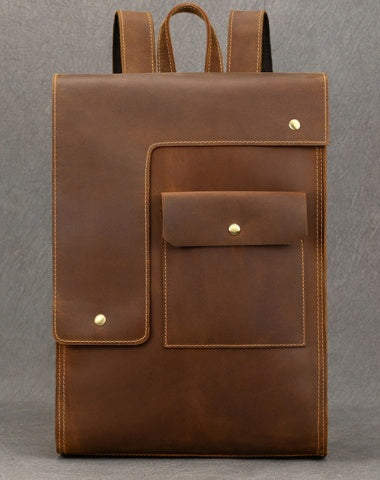 17L Mens Crazy Horse Leather Backpack Brown Leather Backpack for Men