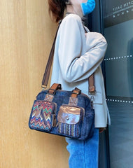 Women Canvas Boho Crossbody Bags Embroidery Canvas Bag Black Gray Canvas HandBags Canvas Boho Shoulder Bag