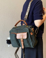 Green Canvas Convertible Backpack Messenger Bag Womens Canvas Convertible Crossbody Bag Canvas Handbag
