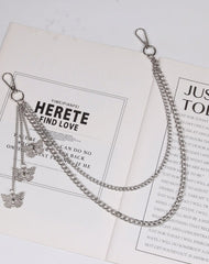 Cute Womens Jeans Chain Silver Double Layers With Big Butterflys Charms Wallet Chains For Women