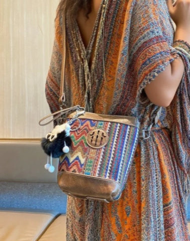Embroidery Canvas Small Boho Crossbody Bag Women Boho Canvas Small Bucket Shoulder Bag