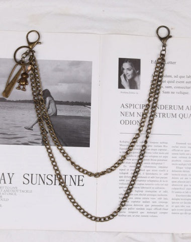 Cute Womens Jeans Chain Brass Double Layers With Bunny Charms Wallet Chains For Women