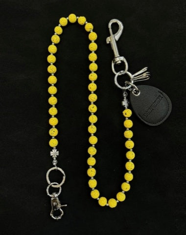Yellow Beaded Wallet Chain Womens White Lavastone Long Bead Wallet Chain with Keyring