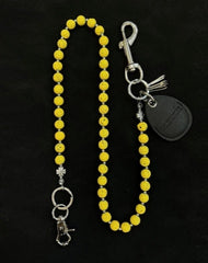 Yellow Beaded Wallet Chain Womens White Lavastone Long Bead Wallet Chain with Keyring