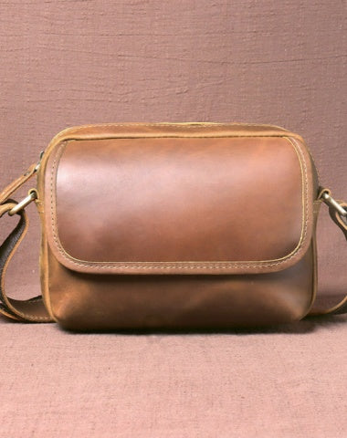 Small Mens Crossbody Bag Dark Brown Leather Small Crossbody Bag for Men Mens Small Crossbody Bag Messenger Bag