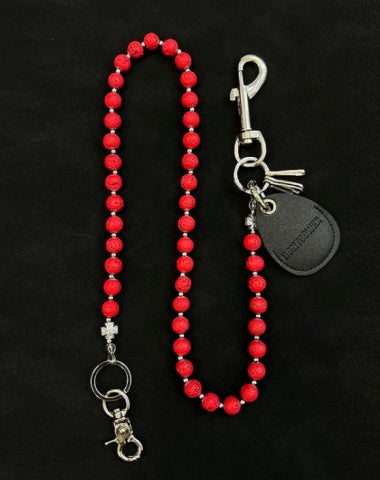 Red Beaded Wallet Chain Womens White Lavastone Long Bead Wallet Chain with Keyring