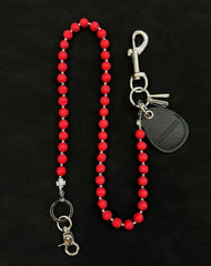 Red Beaded Wallet Chain Womens White Lavastone Long Bead Wallet Chain with Keyring