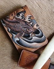 Carp Leather Wallet ID Holder Wallet Mens Wallet with ID Window Carp Wallet Tooled Leather Wallet Card Wallet with ID Window