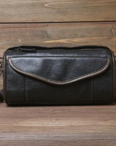 Black Barrel Shoulder Bag for Men Barrel Leather Bag Mens Barrel Crossbody Bag Messenger Bag