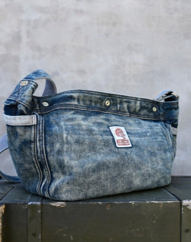 Vintage Blue Denim Messnger Bag Denim Crossbody Bag for Men Womens Jeans Shoulder Bag