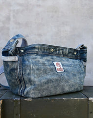 Vintage Blue Denim Messnger Bag Denim Crossbody Bag for Men Womens Jeans Shoulder Bag