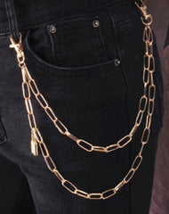 Cute Mens Brass Double Layers Pants Chains With Lock Silver Double Biker Wallet Chain For Women