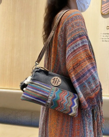 Canvas Small Shoulder Bag Boho Wristlet Bag Women Embroidery Canvas Small Boho Crossbody Bag