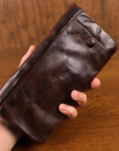 Dark Brown Zip Clutch Wallet Mens Leather Zip Wristlet Wallet Zip Wallet Wristlet for Men
