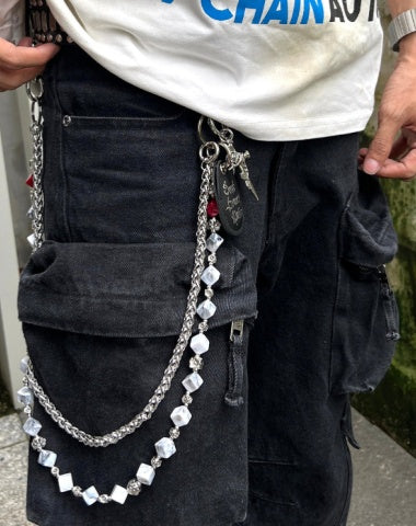 Cross Double Wallet Chain Cube Beaded Pants Chain Double Pants Chain