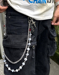 Cross Double Wallet Chain Cube Beaded Pants Chain Double Pants Chain