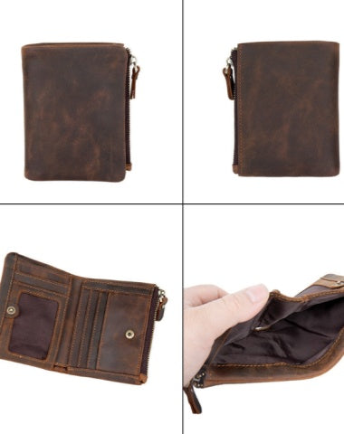 Leather Billfold with Coin Pocket Mens Wallet with Coin Purse Billfold