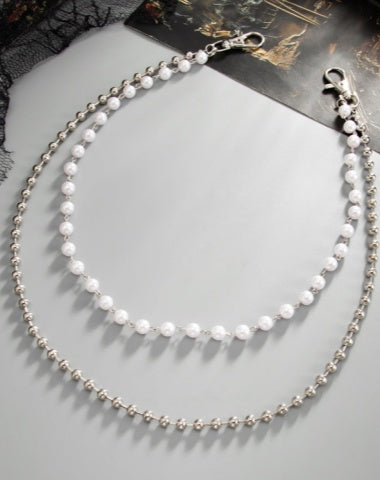 Womens Ball Wallet Chain Pearl Wallet Chain for Women Double Wallet Chain