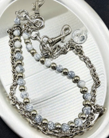 White Turquoise Beaded Wallet Chain Ball Wallet Chain Double Wallet Chain