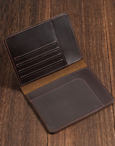 Dark Brown Thin Passport Wallet Mens Leather Minimalist Passport Wallet Slim Passport Wallet Billfold for Men