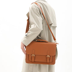 Tan Vintage Leather Satchel Shoulder Bag Worn by Woman - EverHandmade