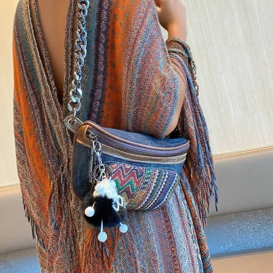 Boho Sling Bag Boho Crossbody Bag Embroidery Canvas Small Waist Bag Boho Shoulder Bag - Feltify
