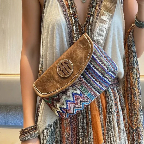 Small Bohemian Shoulder Bag Waist Bag Canvas Boho style Bags Embroidery Canvas Boho Crossbody Bag - Feltify