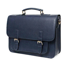Navy Vintage Leather Satchel Messenger Bag - Front View - EverHandmade