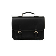 Black Vintage Leather Satchel Bag - Side View - EverHandmade