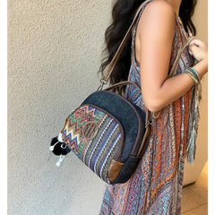 Embroidery Canvas Small Boho Crossbody Bag Boho Canvas Small Round Handbag Shoulder Bag - Feltify
