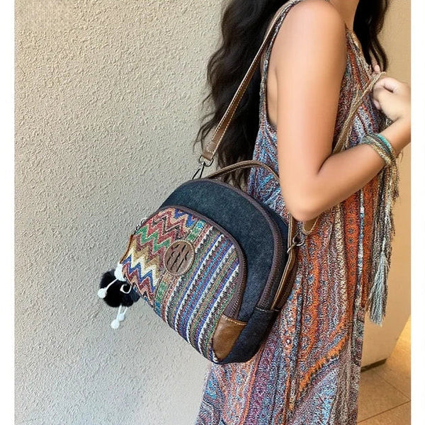Embroidery Canvas Small Boho Crossbody Bag Boho Canvas Small Round Handbag Shoulder Bag - Feltify