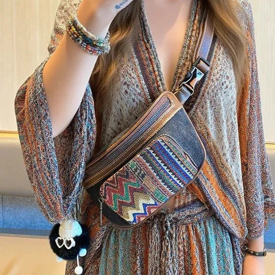 Boho Sling Bag Boho Crossbody Bag Embroidery Canvas Small Waist Bag Boho Shoulder Bag - Feltify