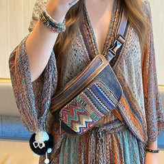 Boho Sling Bag Boho Crossbody Bag Embroidery Canvas Small Waist Bag Boho Shoulder Bag - Feltify