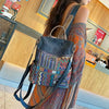 Vintage Convertible Large Boho Style Backpack Black Gray Embroidery Canvas Backpack Boho Crossbody Bag - Feltify