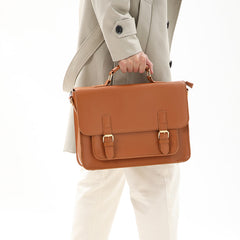Tan Cambridge Satchel Handbag Held by Woman - EverHandmade