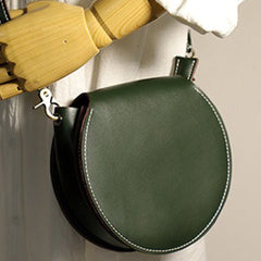 Cute Green LEATHER Around Side Bag Handmade WOMEN Circle Crossbody BAG Phone Purse FOR WOMEN