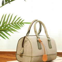 Vintage Womens Waxed Leather Green Boston Handbags Purse Small Green Side Boston Bag Purse for Women