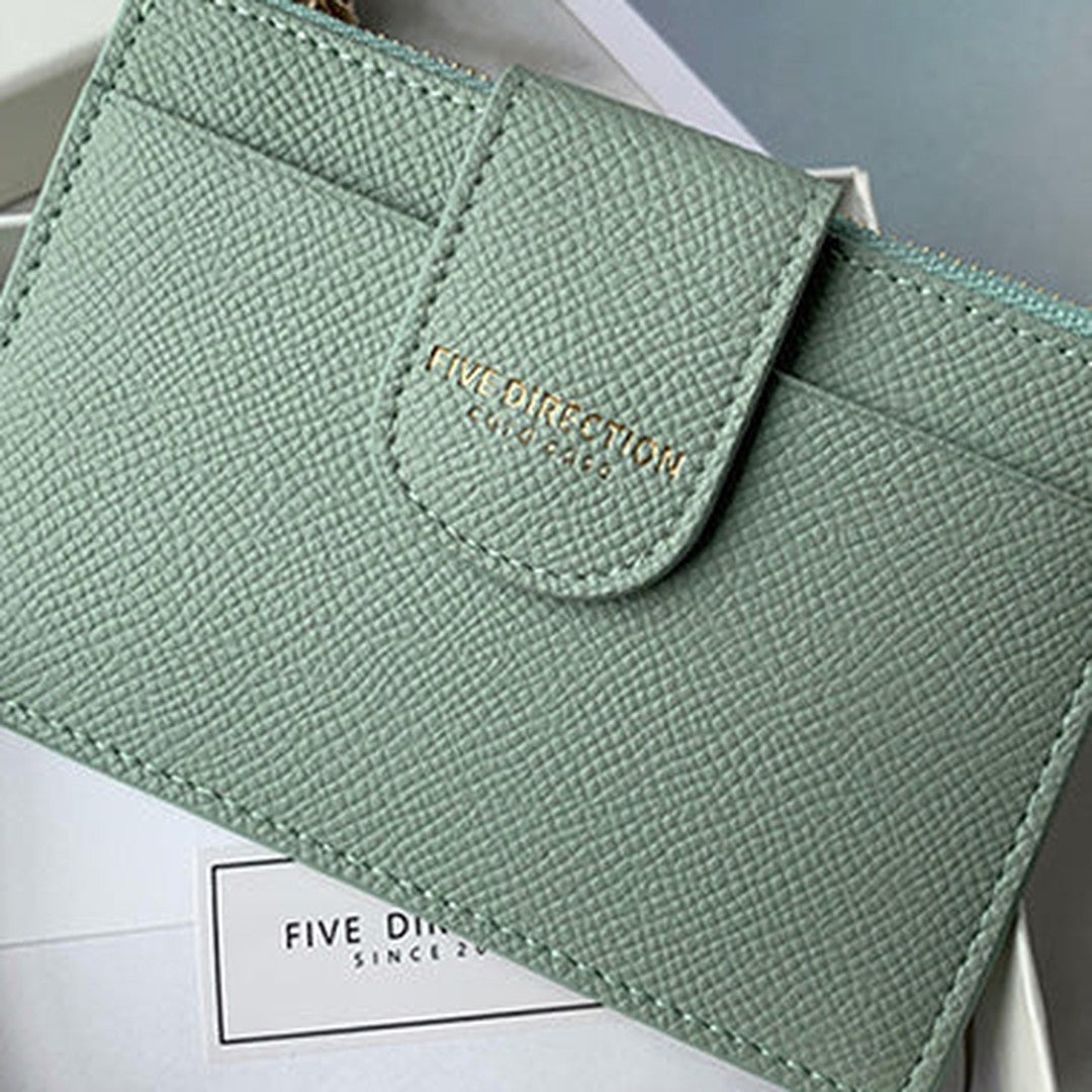 Cute Women Green Vegan Leather Slim Card Wallet Card Holder Wallet Change Wallet For Women