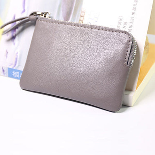 Cute Women Leather Mini Zip Coin Wallet Gray Coin Wallets Small Slim Zip Change Wallet For Women