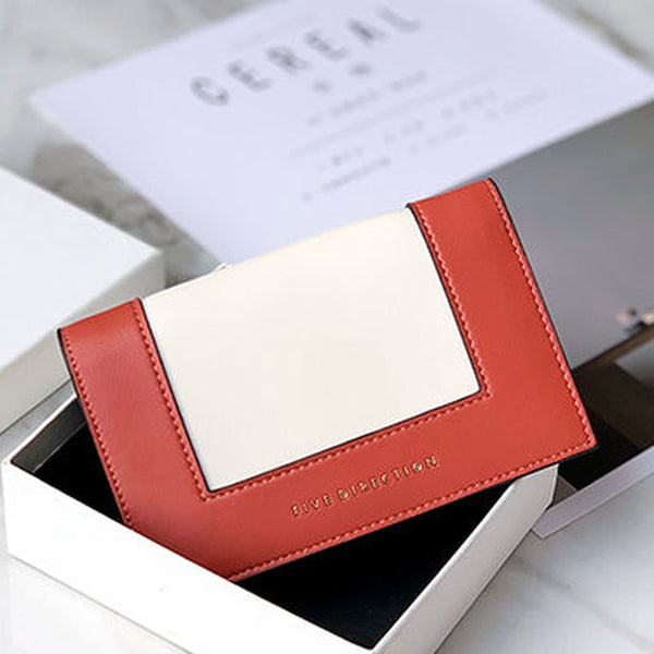 Women Red Vegan Leather Small Card Wallet CONTRAST COLOR Coin Change Wallet For Women