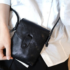 Classic Black Leather Small Phone Shoulder Bag Women Vertical Crossbody Bag for Women