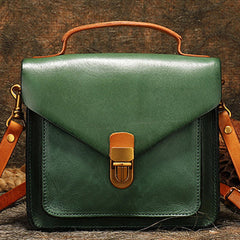 Vintage Green Leather Womens Square Satchel Shoulder Bags School Crossbody Purse for Women