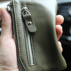 Slim Womens Green Leather Zip Wallet With Keychain Card Wallet Zip Coin Wallet for Ladies