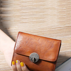 Vintage Womens Brown Leather Small Trifold Wallet billfold Wallet Purse for Ladies