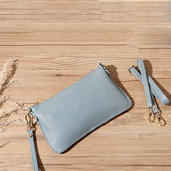 Light Gray Leather Wristlet Wallet Womens Small Minimalist Shoulder Purse Zip Crossbody Purse Slim Shoulder Bag for Women