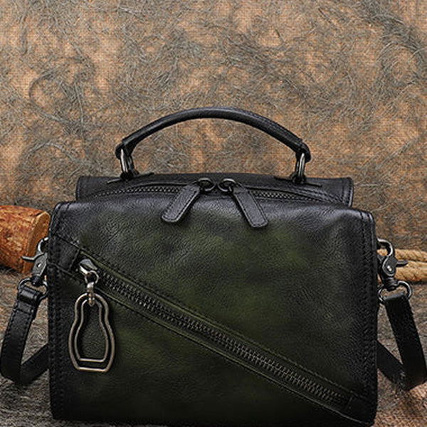 Best Green Leather Womens Buston Handbag Handmade Cube Handbag Crossbody Purse for Ladies