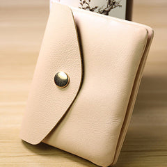 Cute Women Beige Leather Mini Billfold Wallet Handmade Coin Wallets Slim Change Wallets For Women