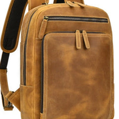 Mens Leather Laptop Backpack Light Brown Large Leather Backpack for Travel